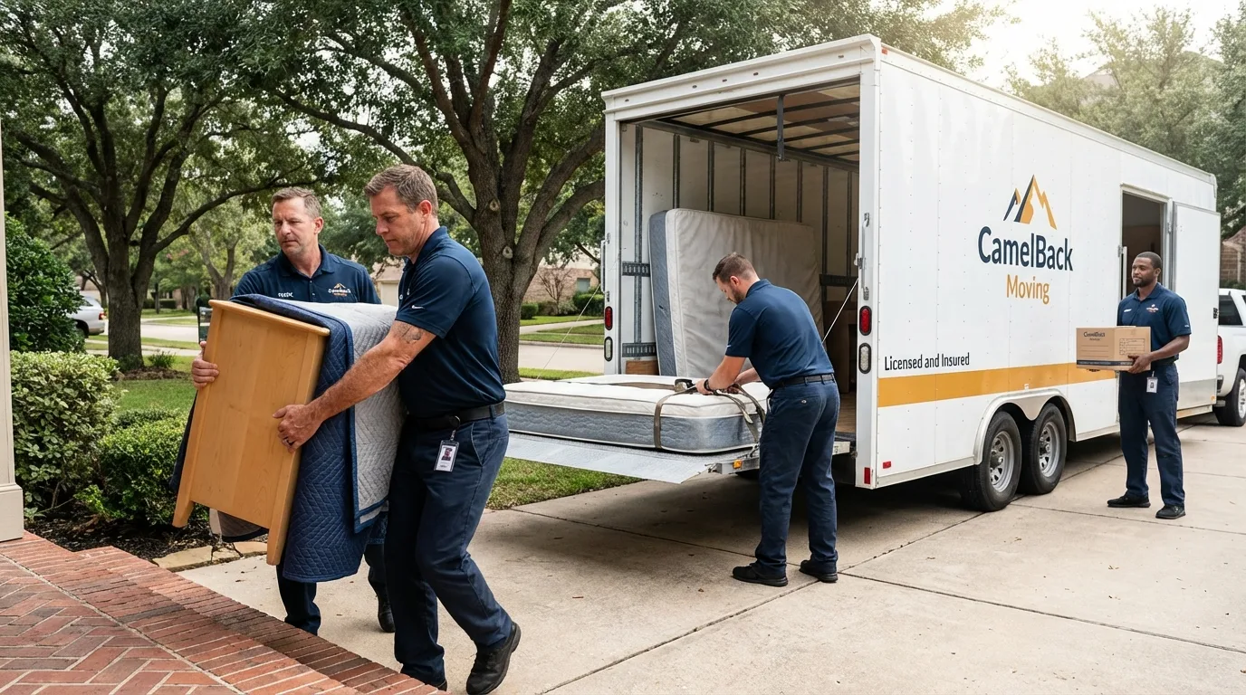 Crew loading residential truck for cross-state move from Jewell, IA