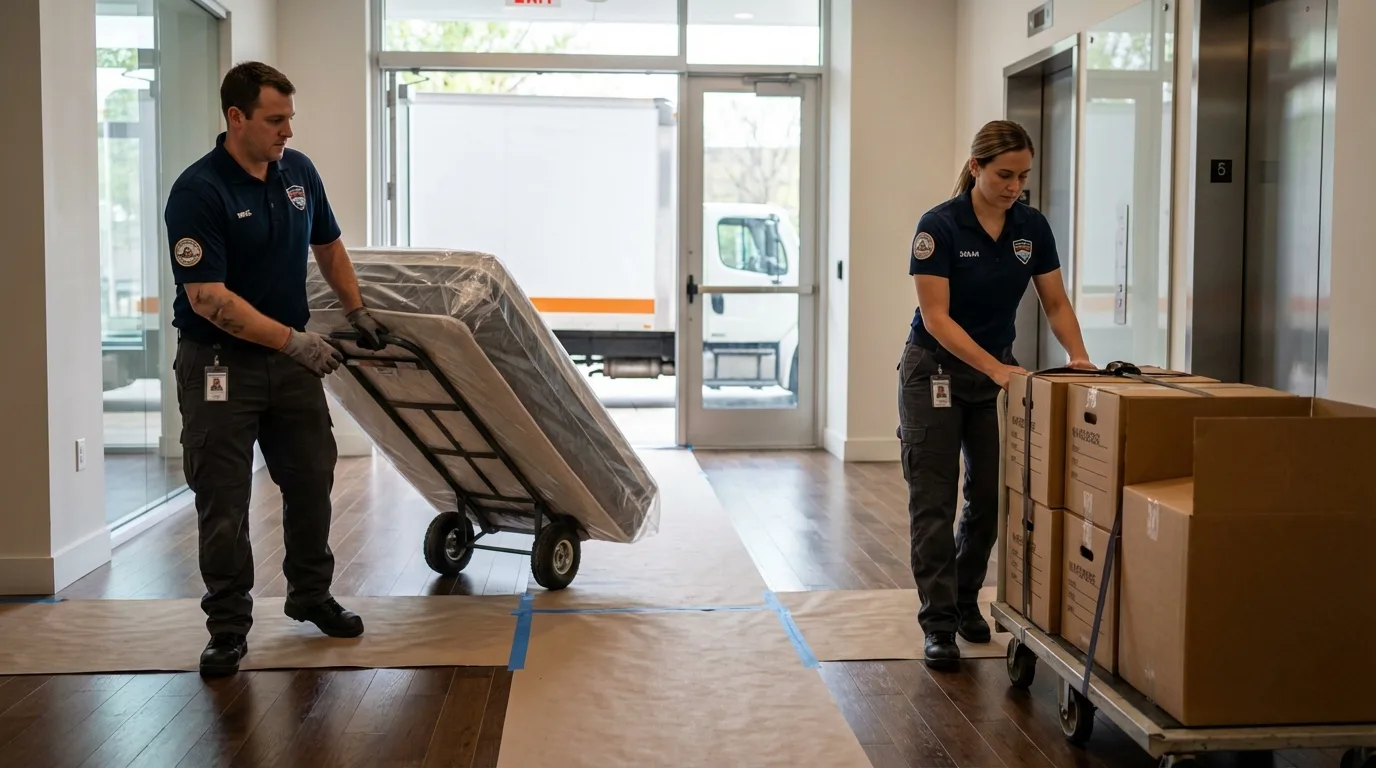 Professional apartment movers loading elevator in Jewell, IA